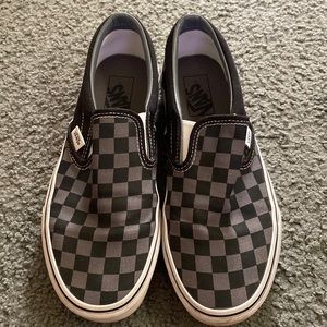 Grey and black checkered vans